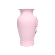 Dark Pink Ceramic Curvy Vase - Engraved Floral Pattern, Flower Holder