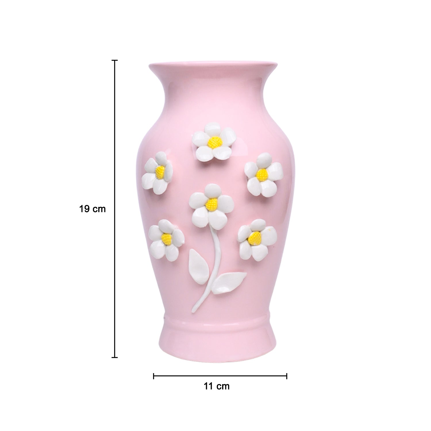 Dark Pink Ceramic Curvy Vase - Engraved Floral Pattern, Flower Holder