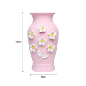 Dark Pink Ceramic Curvy Vase - Engraved Floral Pattern, Flower Holder