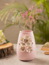 Pink Ceramic Vase - Engraved Floral & Ribbed Pattern, Flower Holder - MARKET99