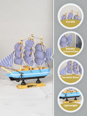 Blue Wooden Marine Nautical Sailing Boat Ship Ornament