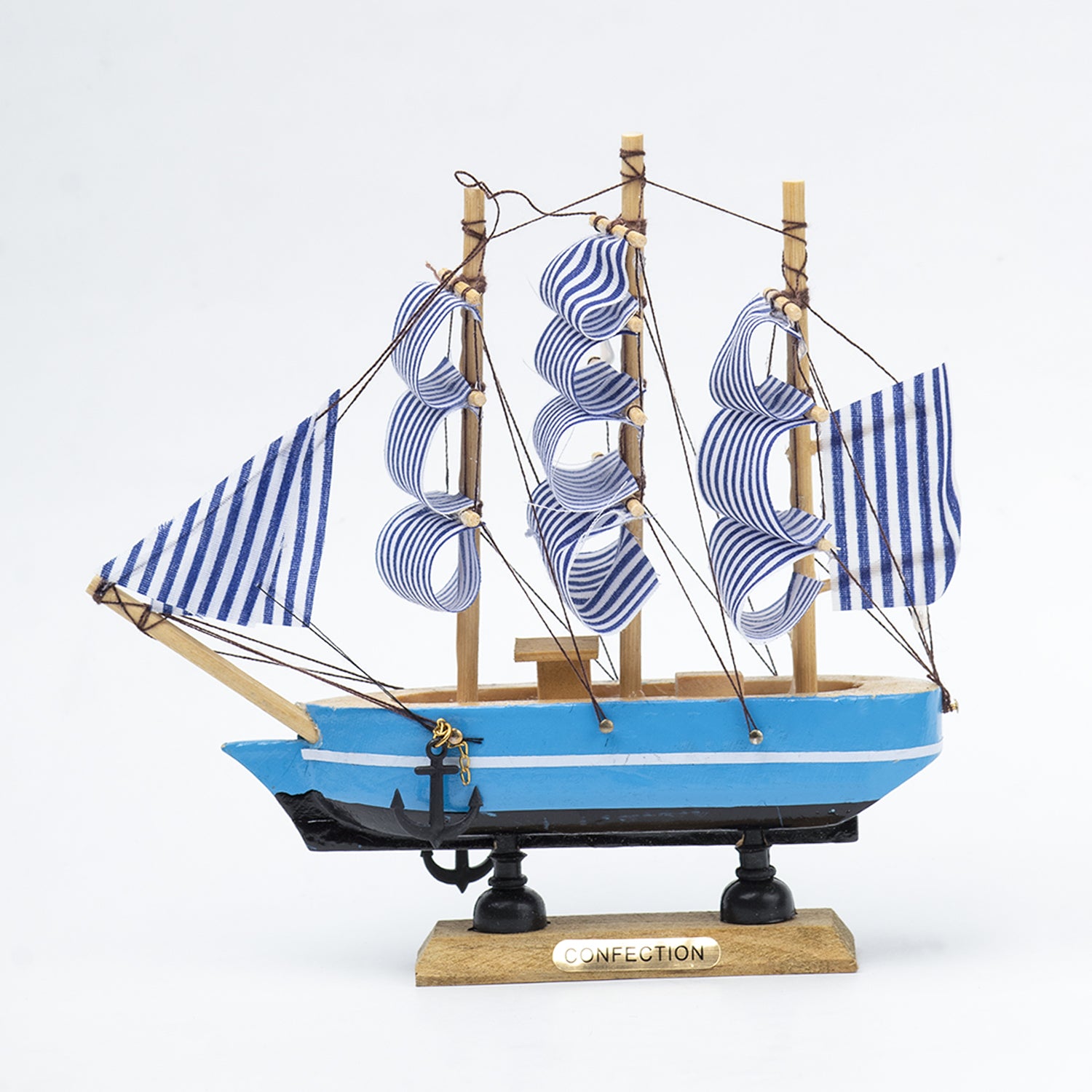 Blue Wooden Marine Nautical Sailing Boat Ship Ornament