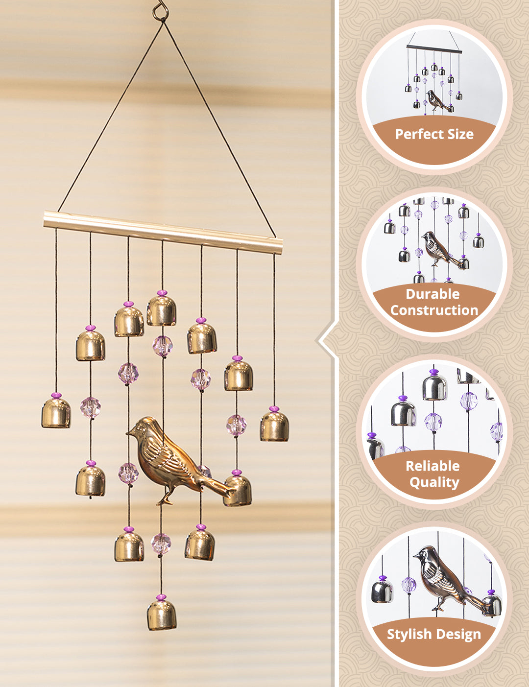 Unique Silver Decorative Wind Chime For Home - 18 X 2 X 48 Cm - MARKET99