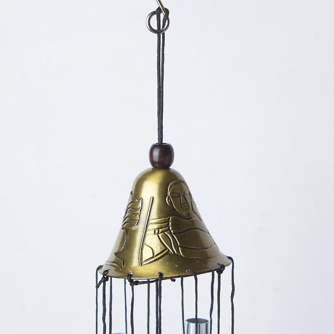 Unique Silver & Copper Decorative Wind Chime For Home - 7 X 7 X 53.5 Cm