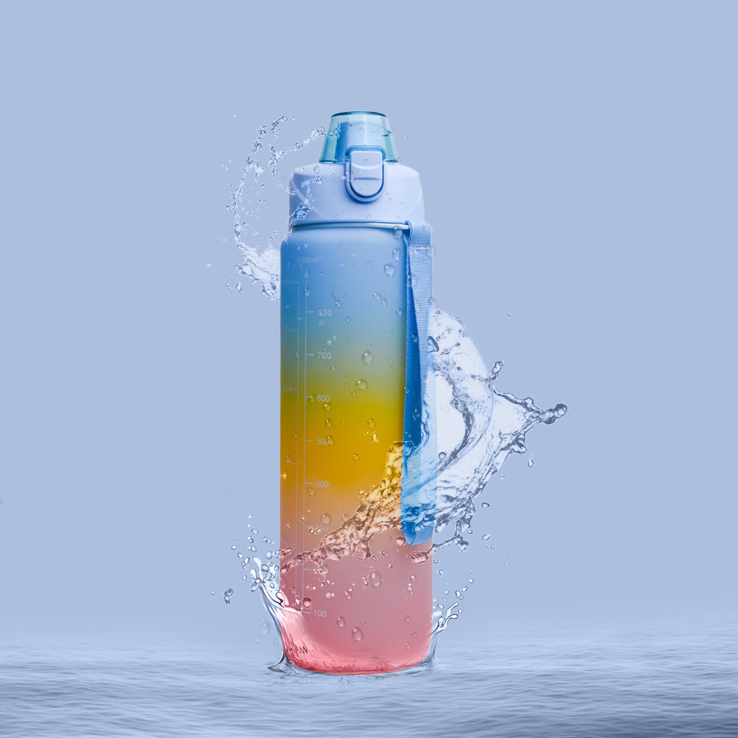 Motivational Sipper Travel Water Bottle, Blue-Yellow-Pink, 1 Liter