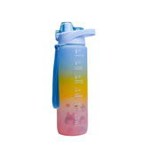 Motivational Sipper Travel Water Bottle, Blue-Yellow-Pink, 1 Liter