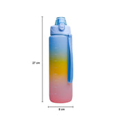 Motivational Sipper Travel Water Bottle, Blue-Yellow-Pink, 1 Liter