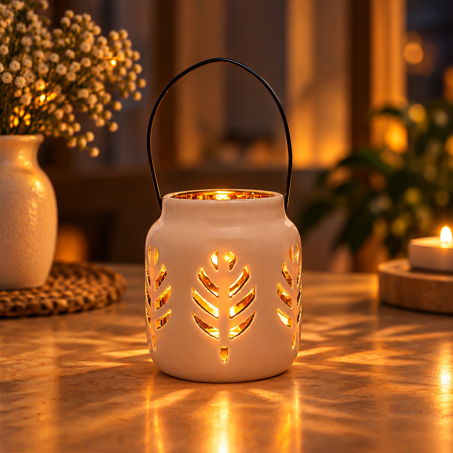 Hanging Tealight Holder - Ceramic & Brown