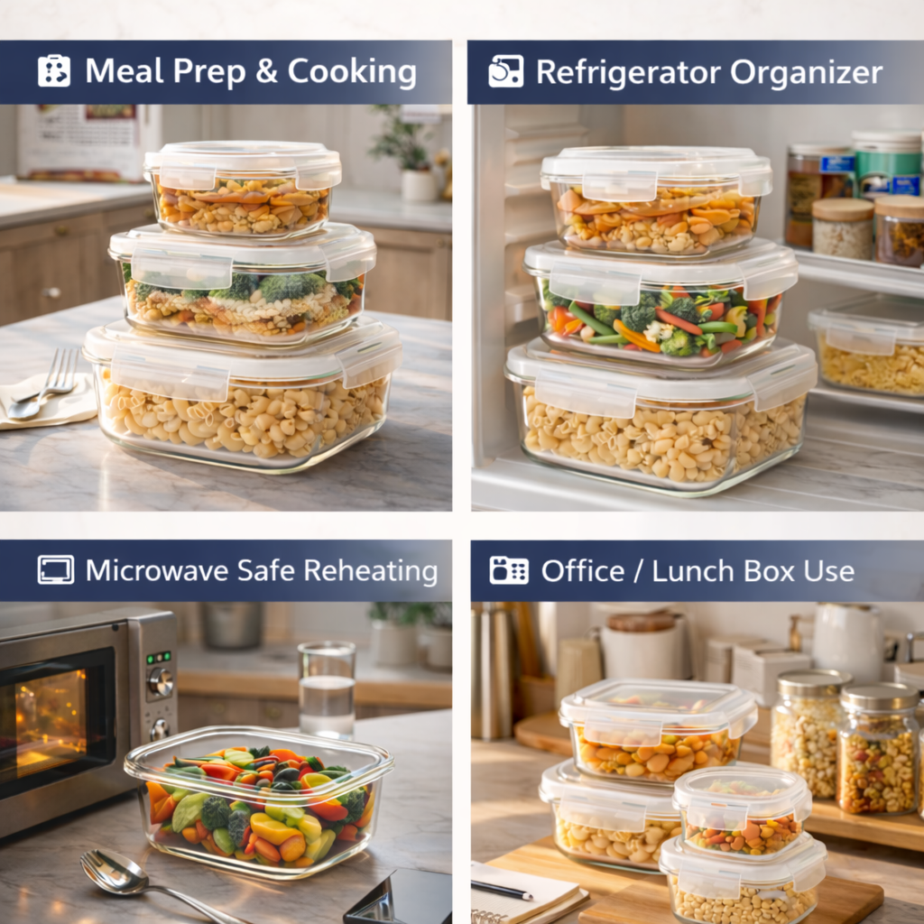 Food Container Vertical Get Organized with Borosilicate Food Containers - Pack of 3 (320ml ...
