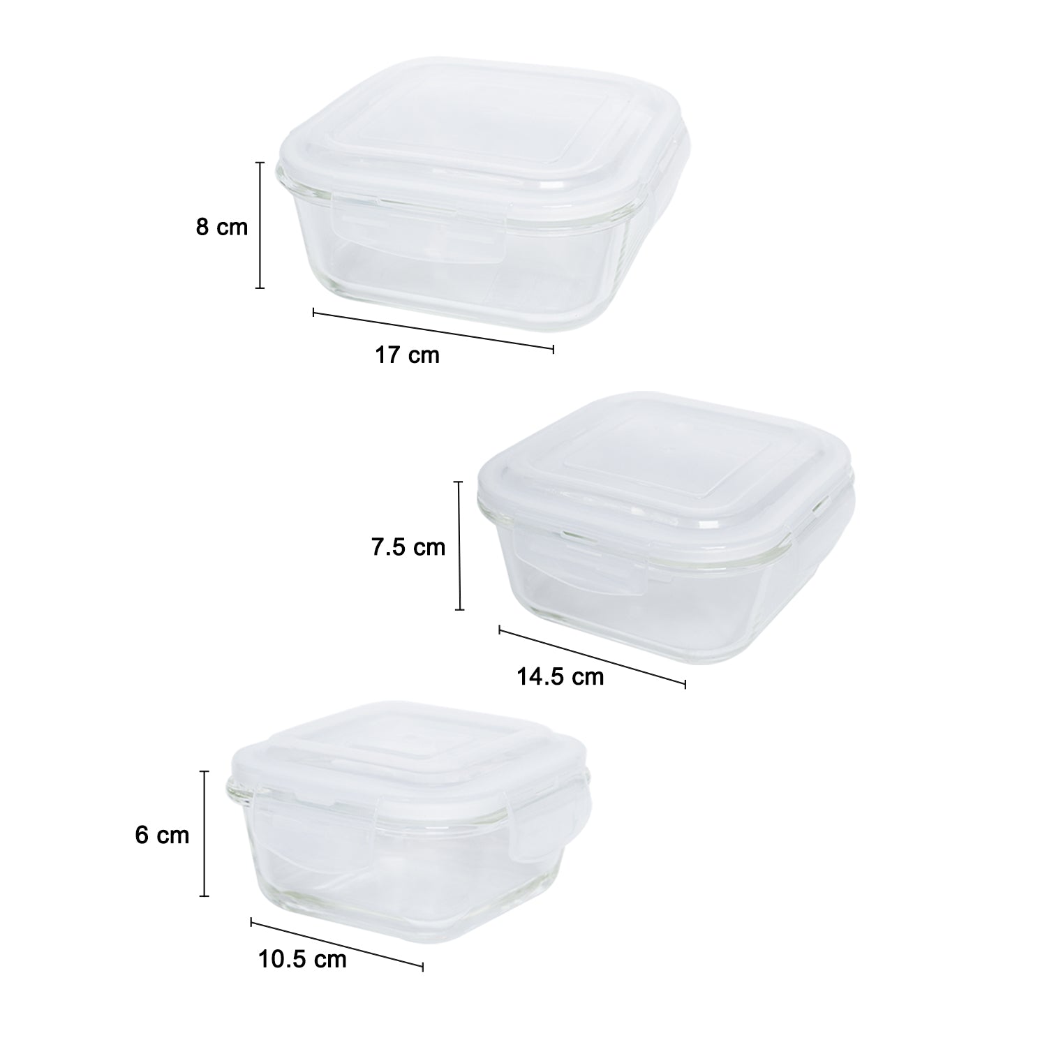 Borosilicate Food Containers (Pack of 3 - 320ml, 800ml & 1200ml)
