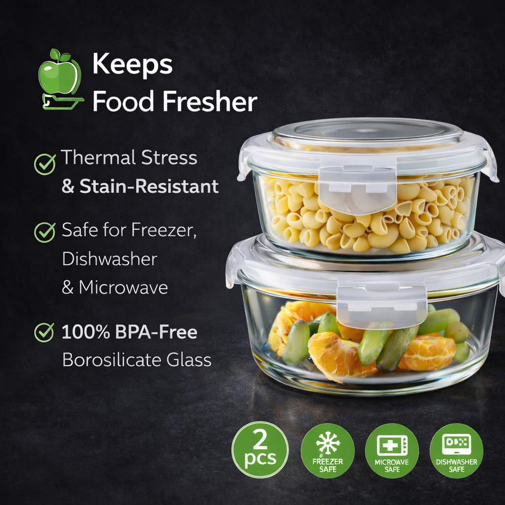 Borosilicate Food Containers (Pack of 2 - 400ml & 620ml)