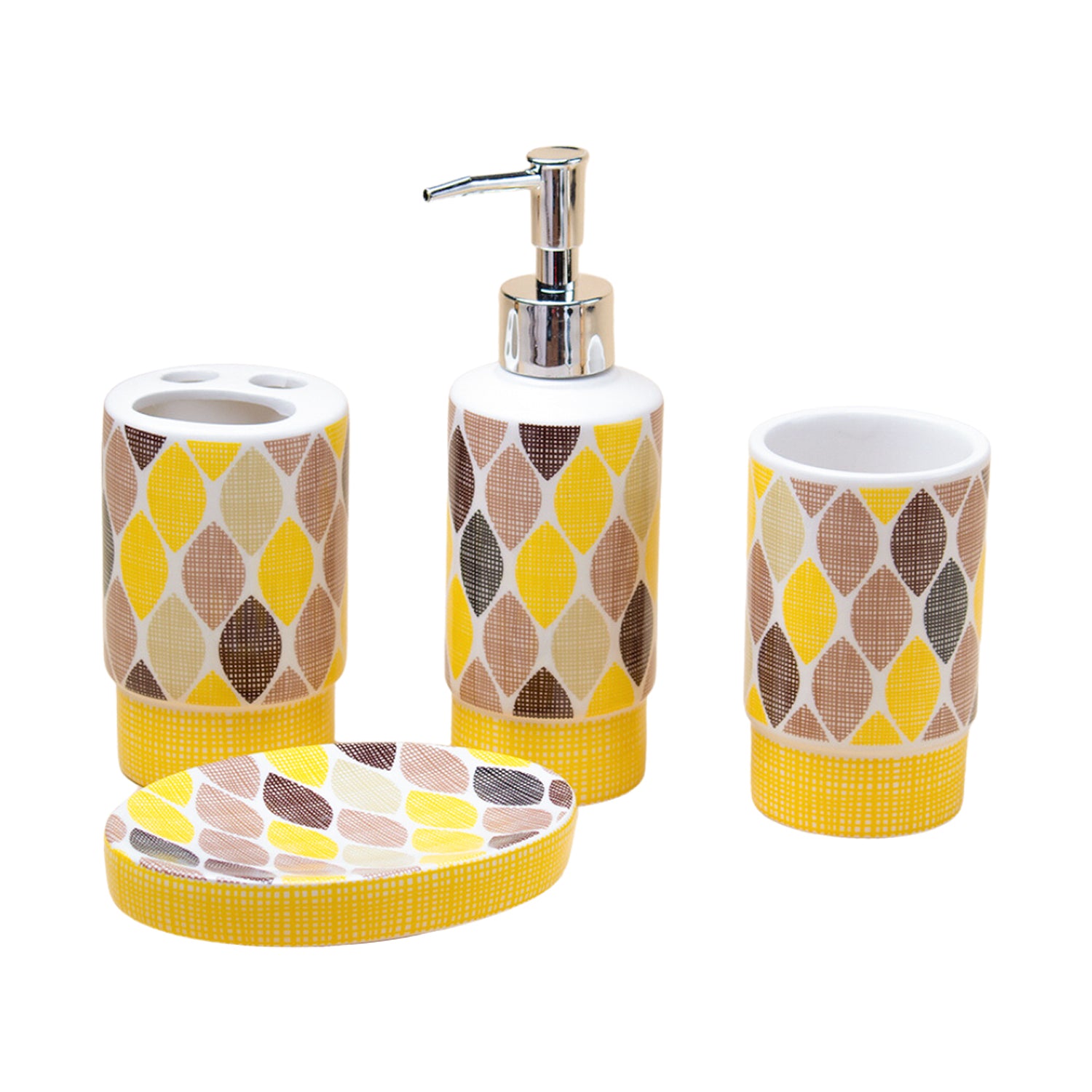 Ceramic Bathroom Set of 4 - Multi Leaf Pattern