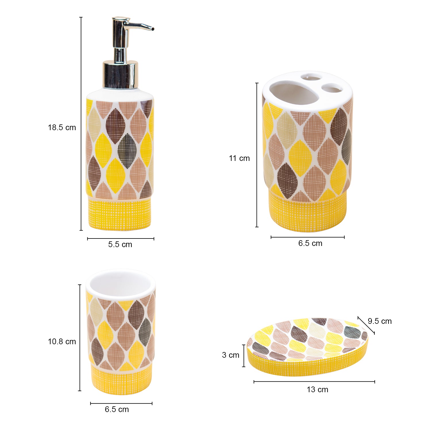 Ceramic Bathroom Set of 4 - Multi Leaf Pattern