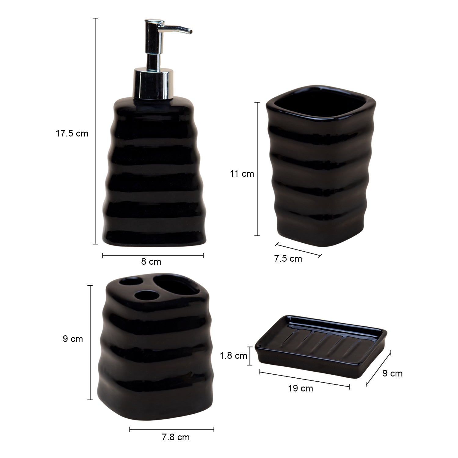 Black Spiral Bathroom Set of 4 - Spiral Patterns