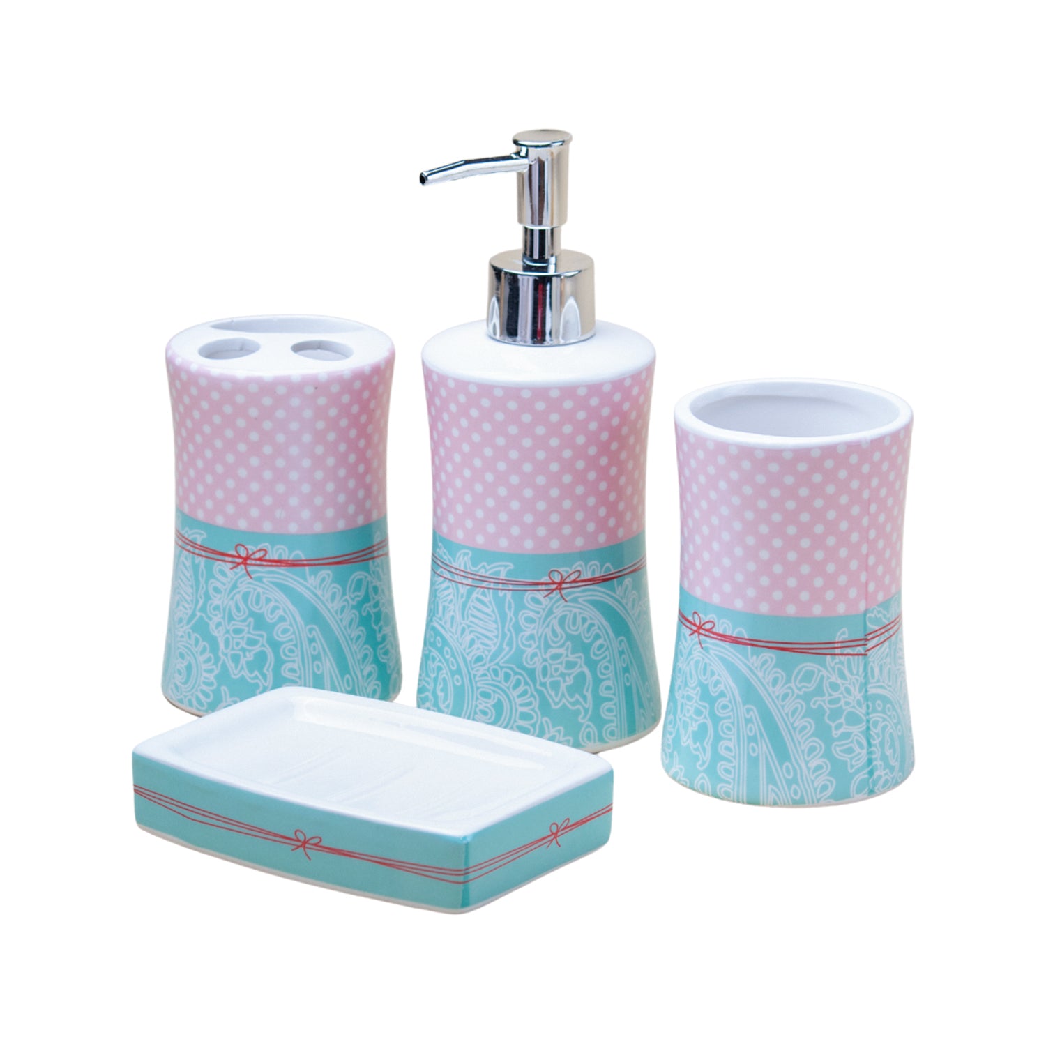 Ceramic Bathroom Set 4 - Polka Dot Print