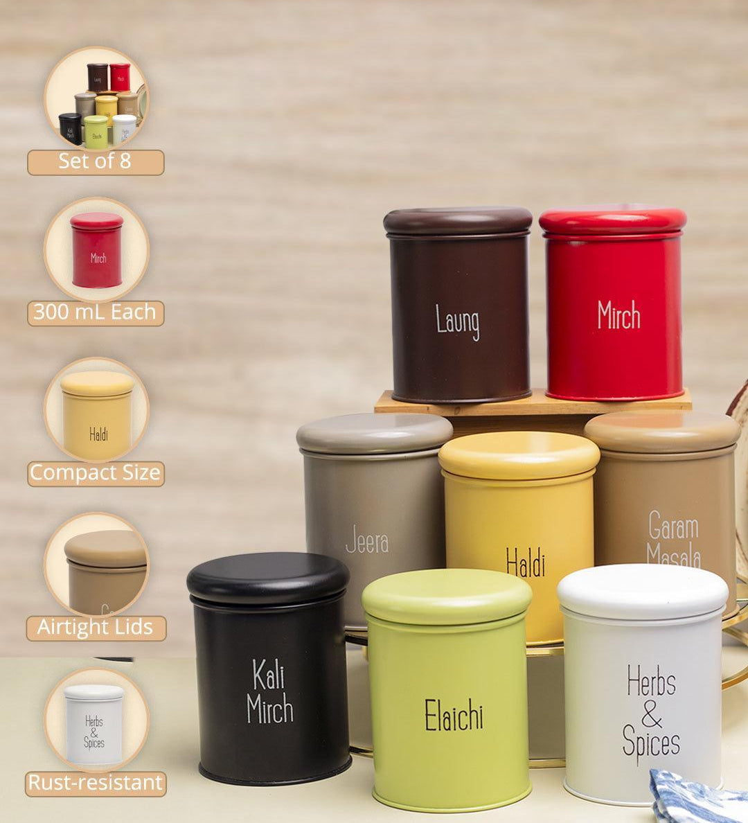 Metal Spice Jar Set Of 8 Pcs (Each 300 Ml) - MARKET99