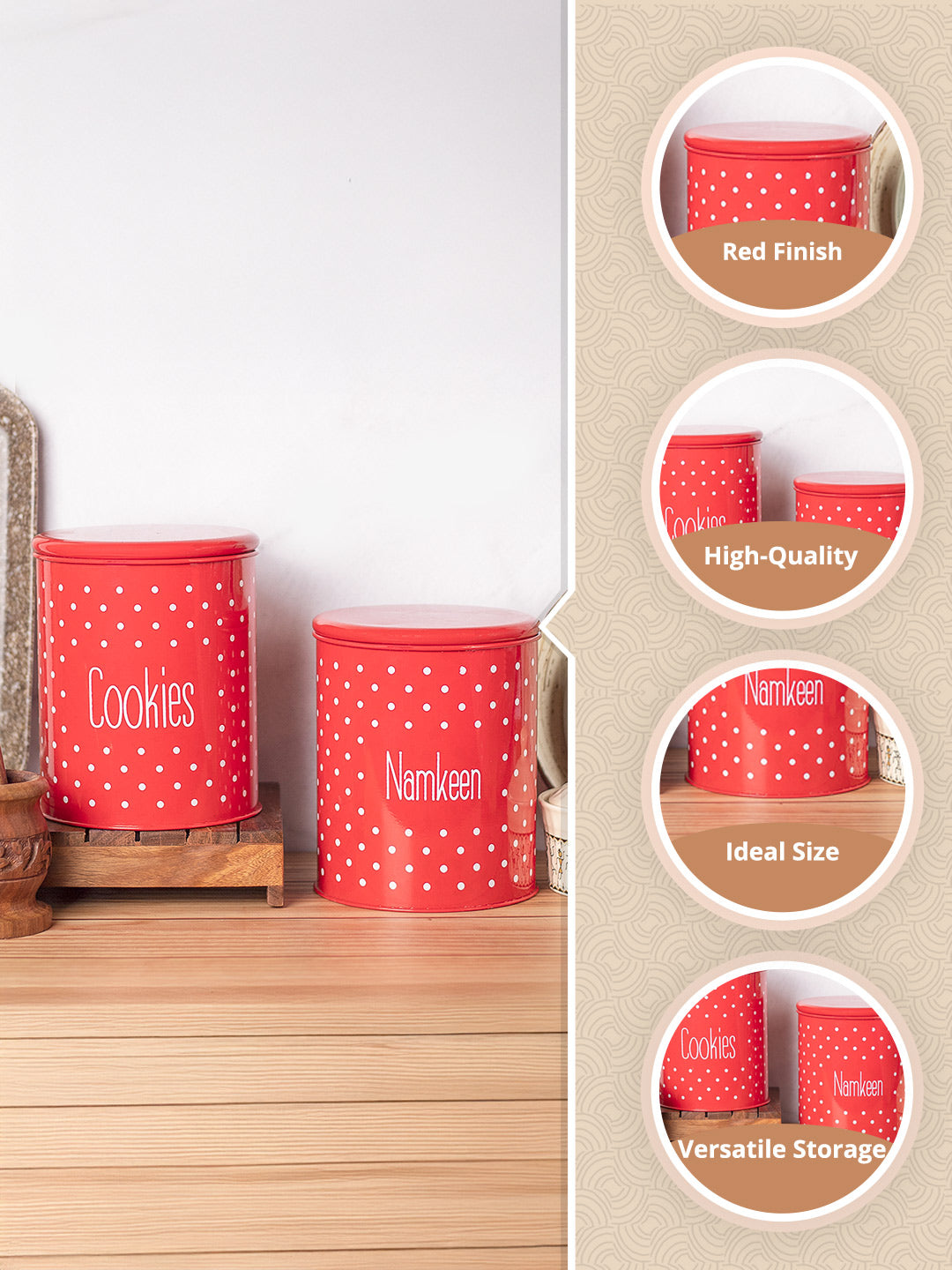 Stylish Red Cookie & Namkeen Jar (Each 1400 Ml)