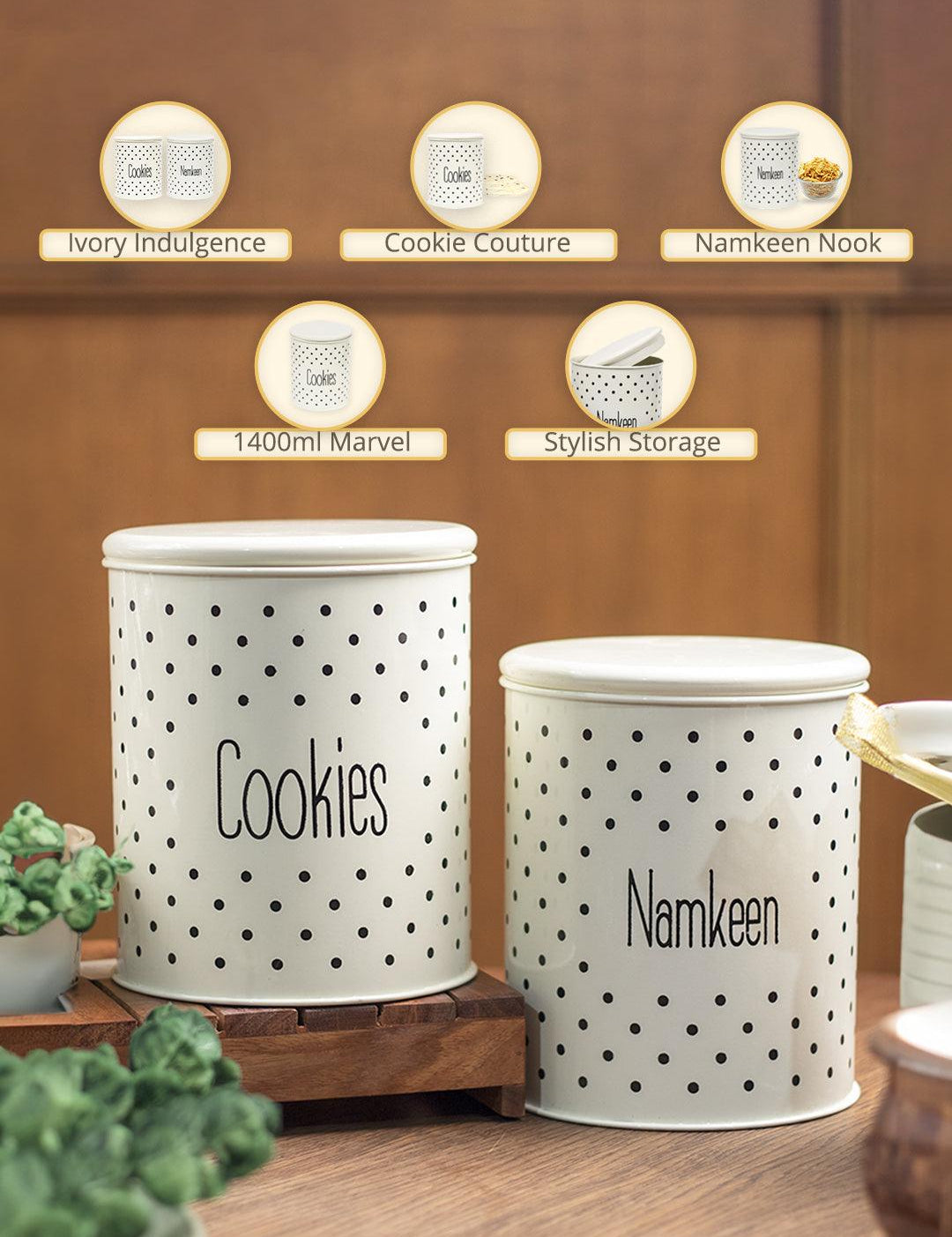 Stylish Ivory Cookie & Namkeen Jar (Each 1400 Ml) - MARKET99