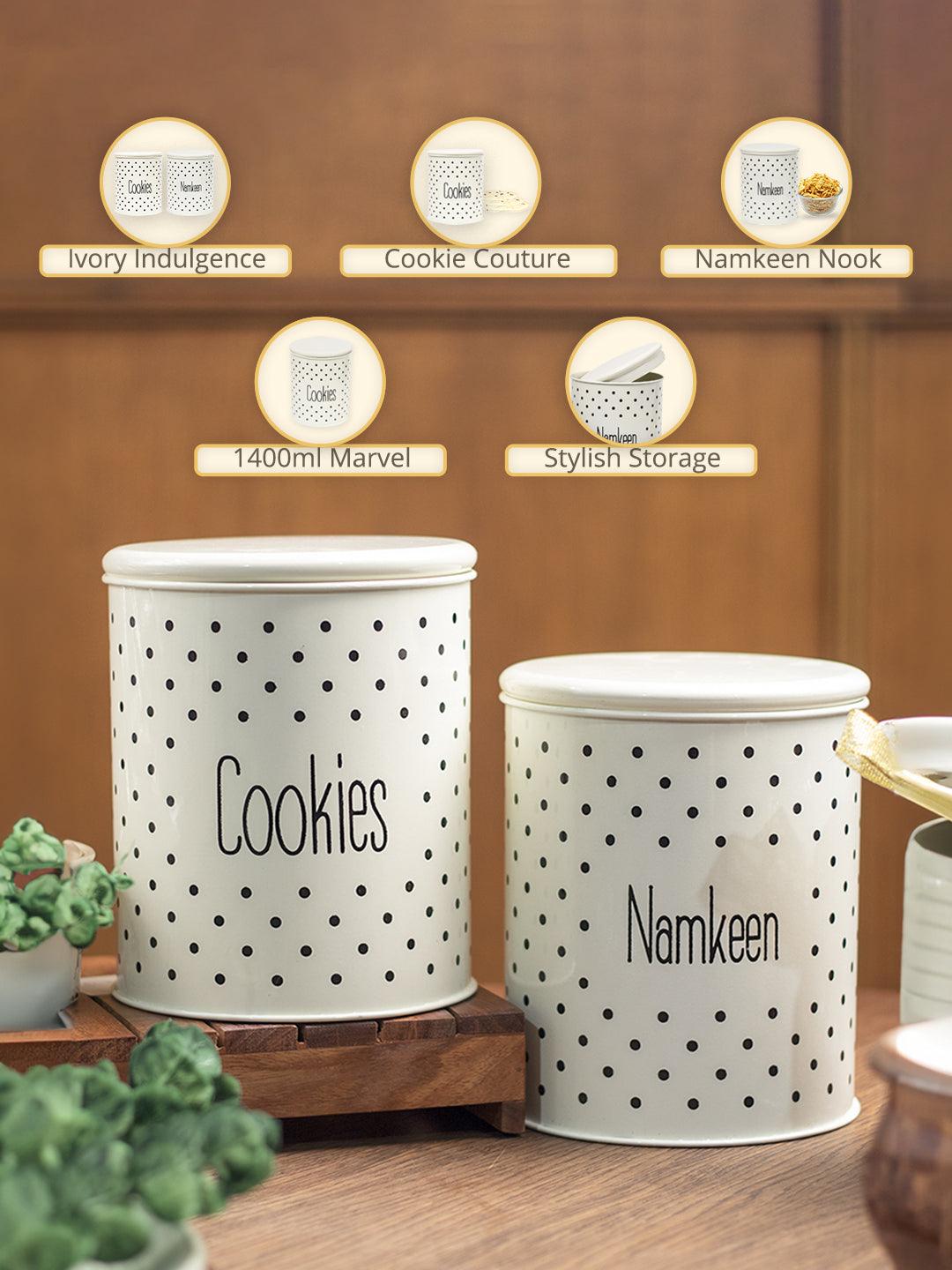 Stylish Ivory Cookie & Namkeen Jar (Each 1400 Ml) - MARKET99