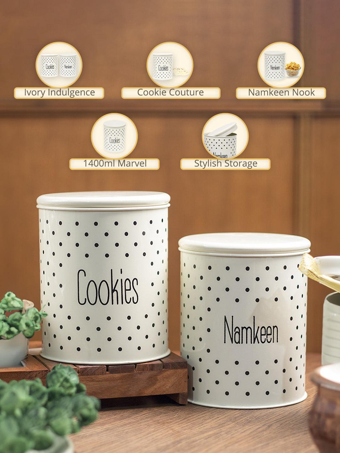 Stylish Ivory Cookie & Namkeen Jar (Each 1400 Ml)