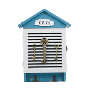 Blue & White Wood House Shaped Key Box Organiser