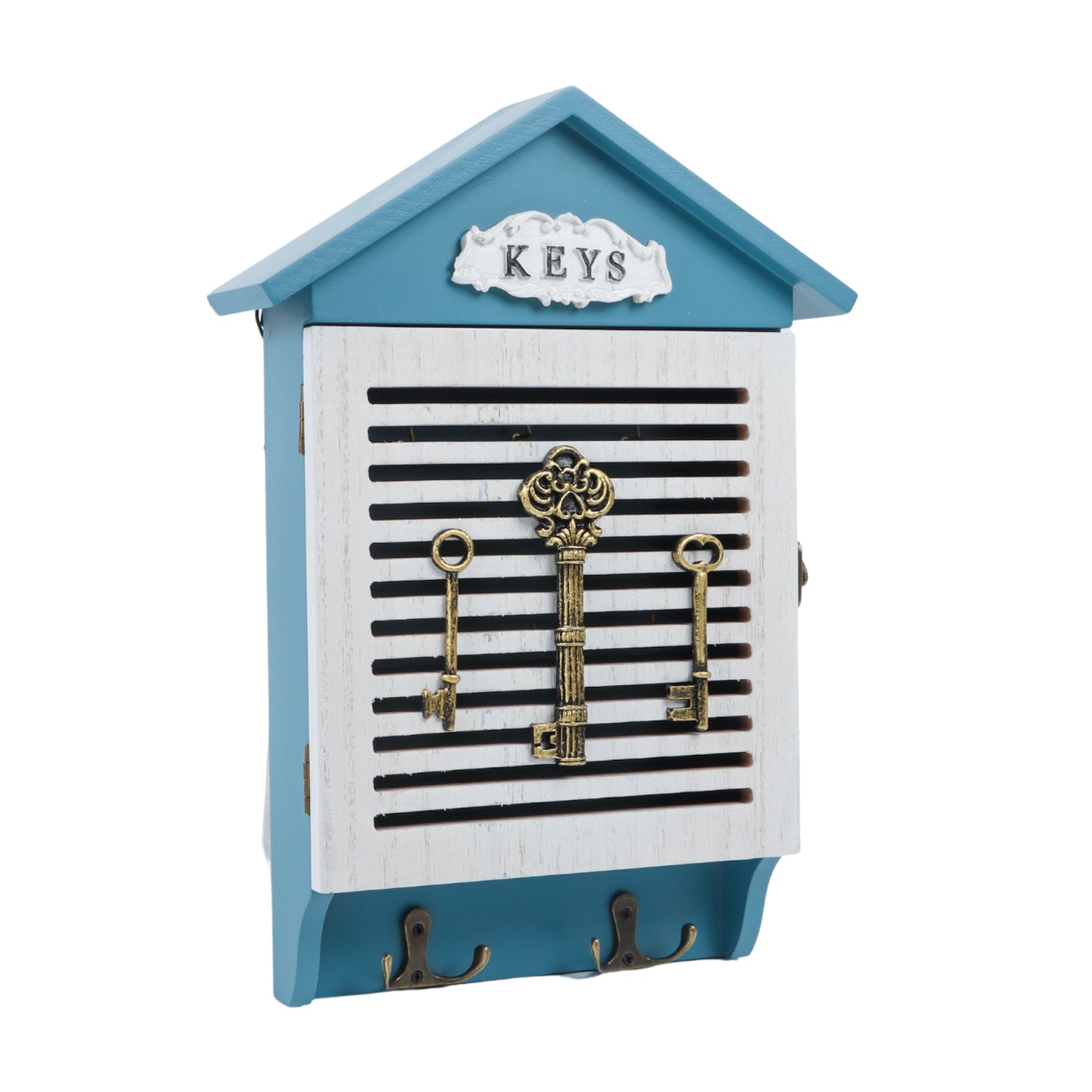 Blue & White Wood House Shaped Key Box Organiser