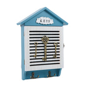 Blue & White Wood House Shaped Key Box Organiser