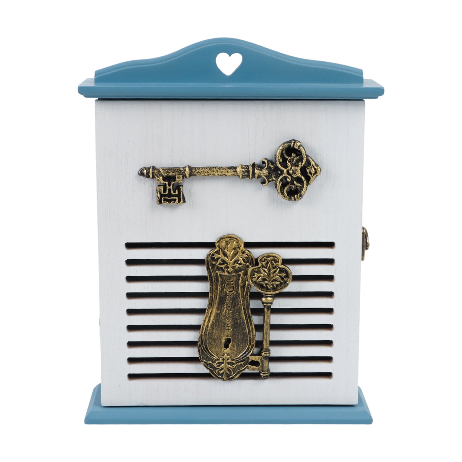 Blue & White Wood House Shaped Key Box