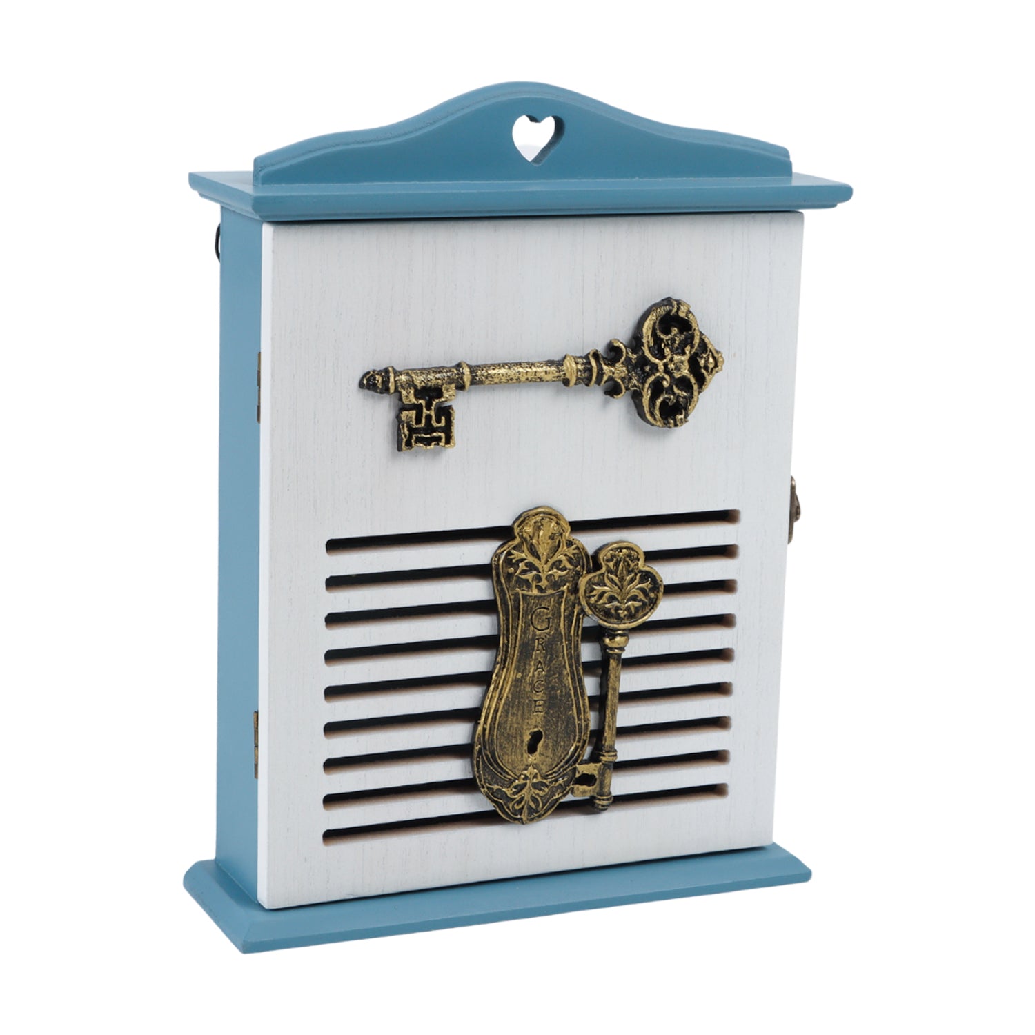 Blue & White Wood House Shaped Key Box