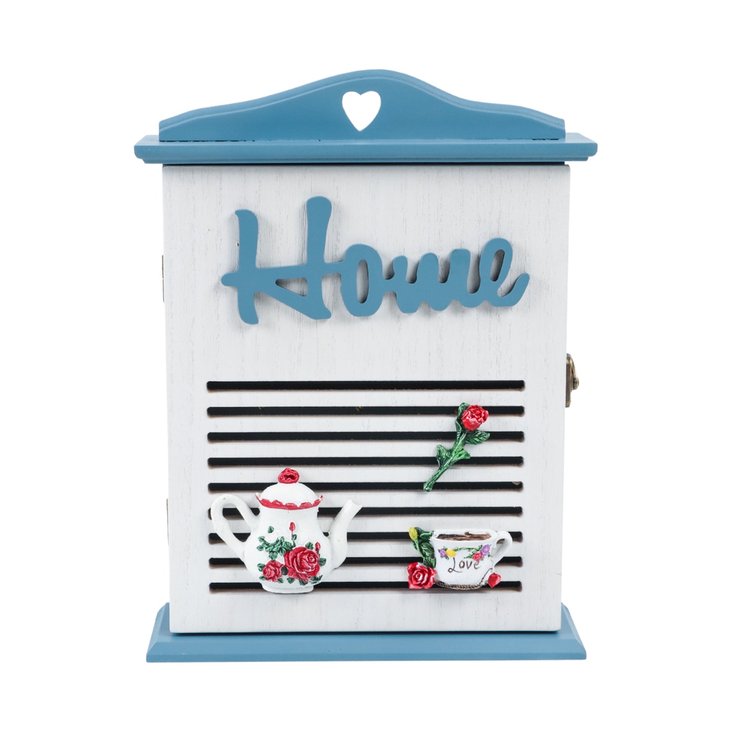 Blue & White Wood House Shaped Key Organiser Box