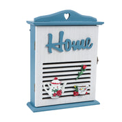 Blue & White Wood House Shaped Key Organiser Box