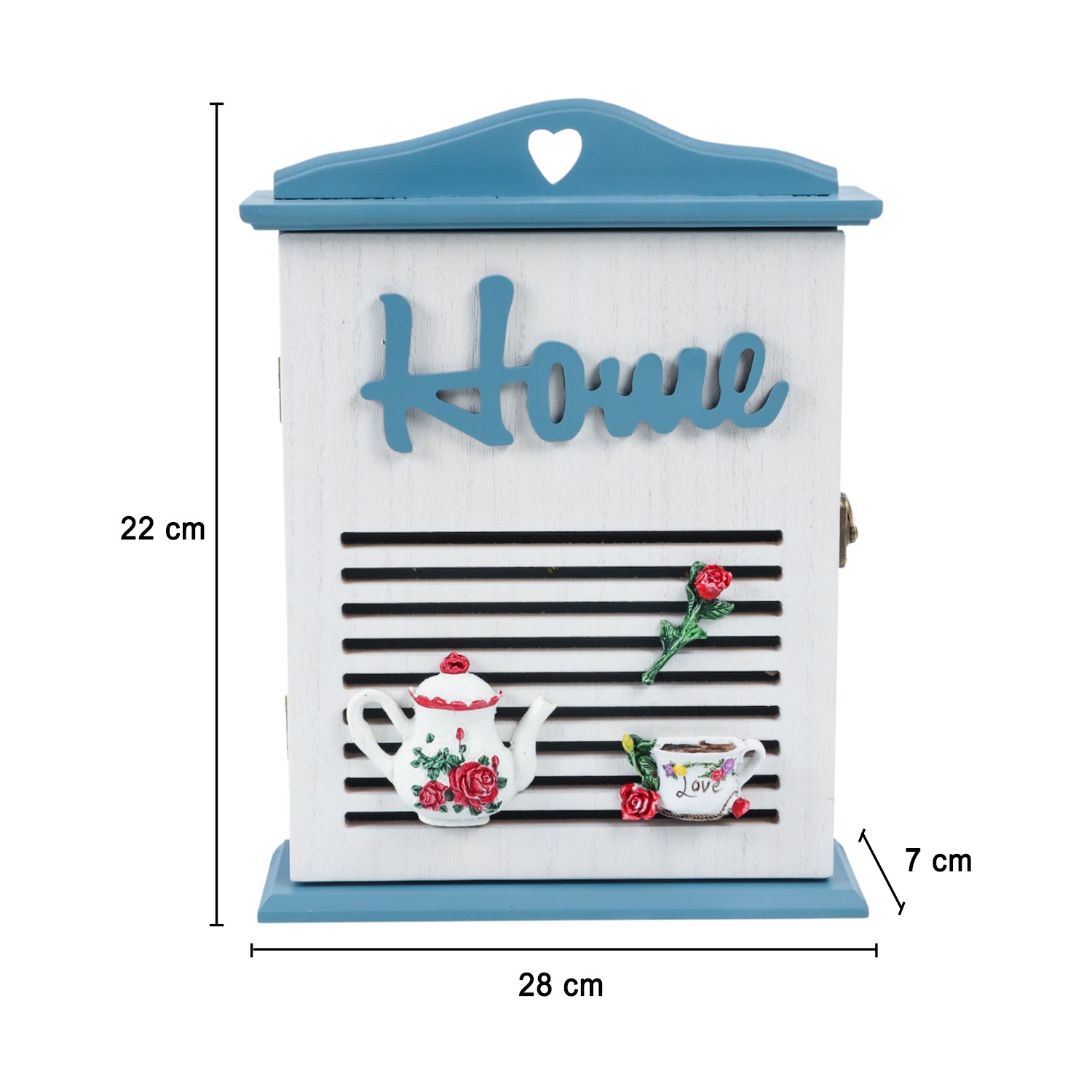 Blue & White Wood House Shaped Key Organiser Box
