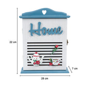 Blue & White Wood House Shaped Key Organiser Box