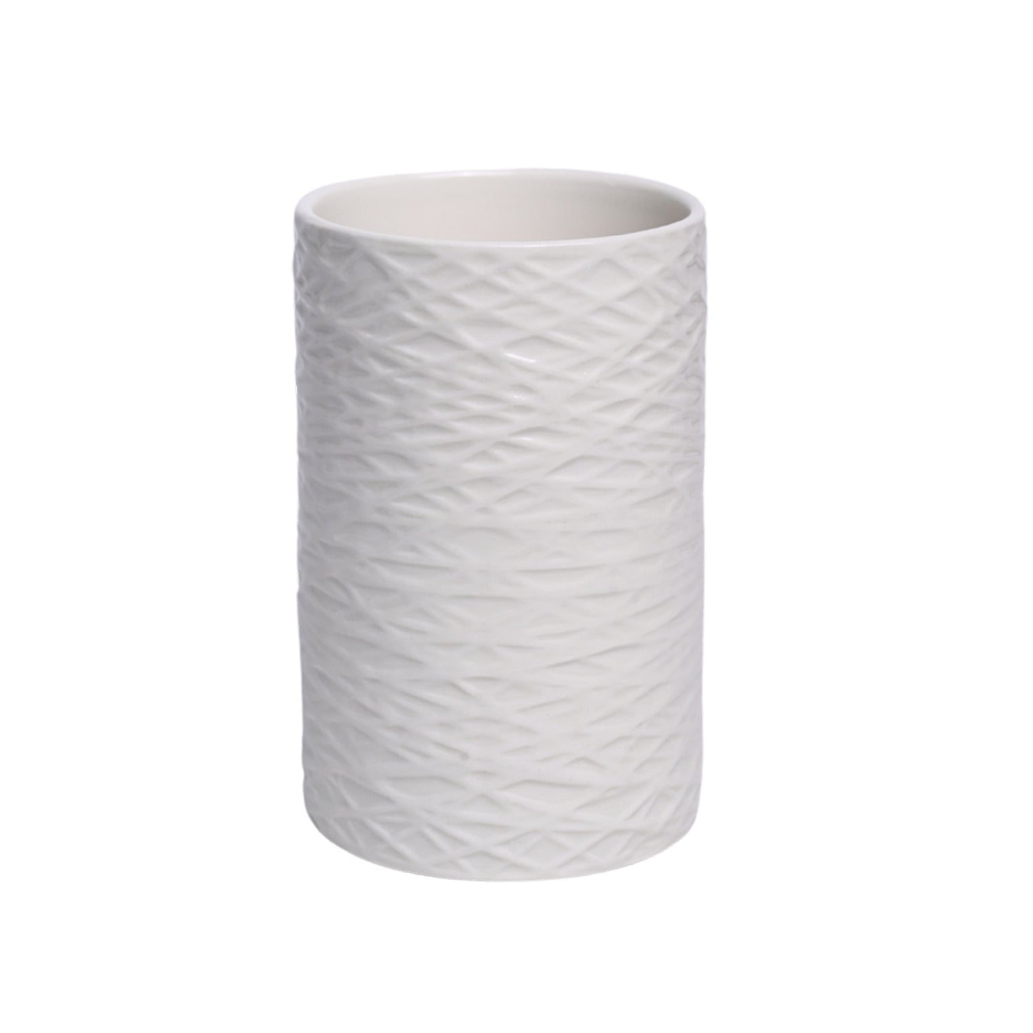White Ceramic Bathroom Set - Matte, Geometric Pattern