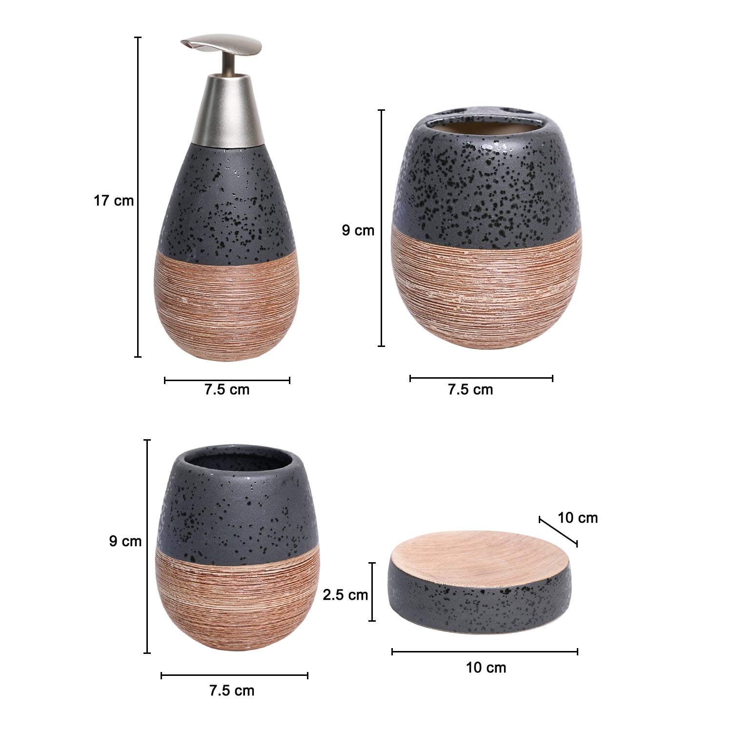 Black Ceramic Pear Shaped Bathroom Set - Matte, Stone Finish