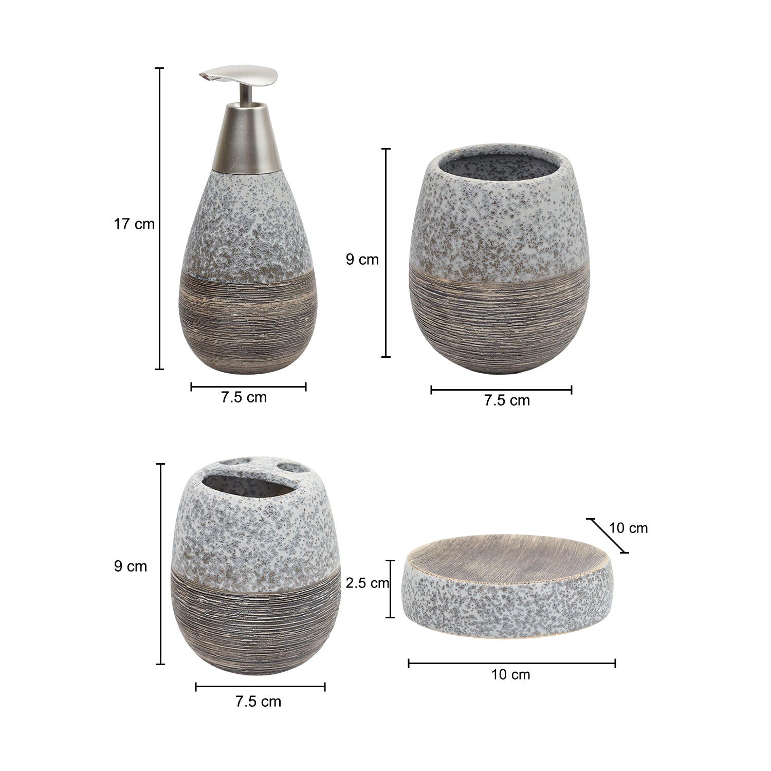 Grey Ceramic Pear Shaped Bathroom Set - Matte, Stone Finish