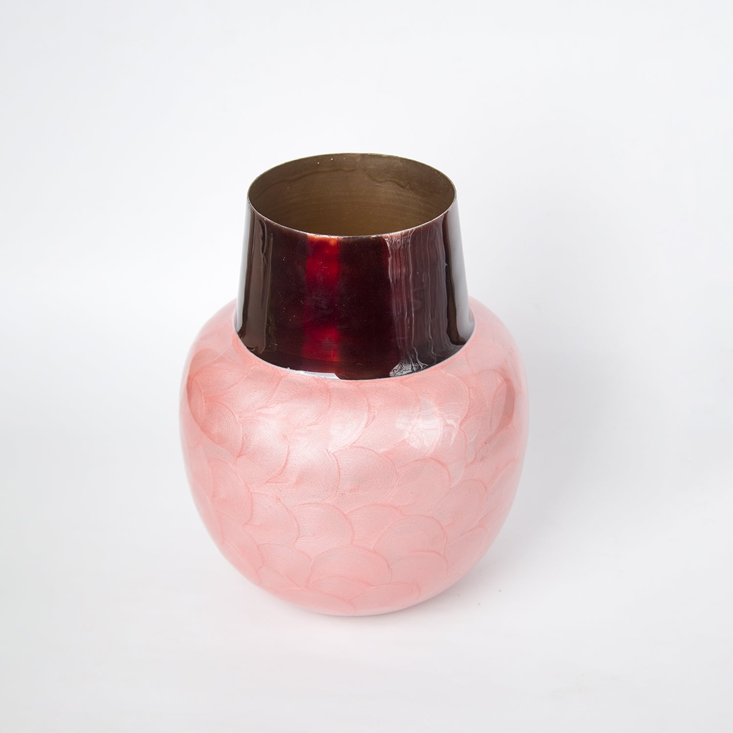 VON CASA Pink Globular Shape Pot Vase (Pink Enamel)