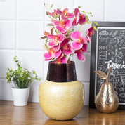 VON CASA Mustard Globular Shape Pot Vase (Mustard Enamel)