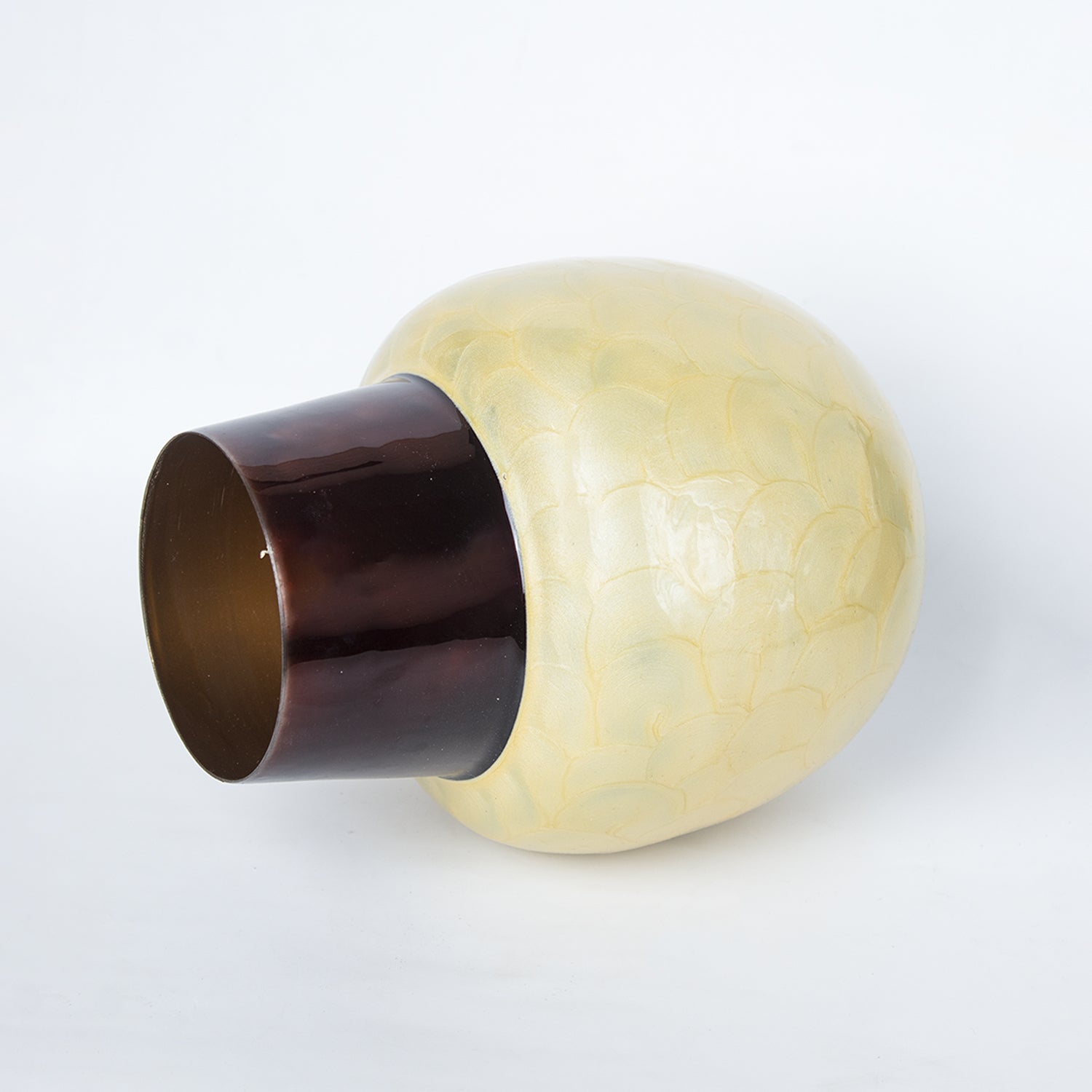 VON CASA Mustard Globular Shape Pot Vase (Mustard Enamel)