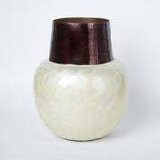 VON CASA Ivory Globular Shape Pot Vase (Ivory Enamel)