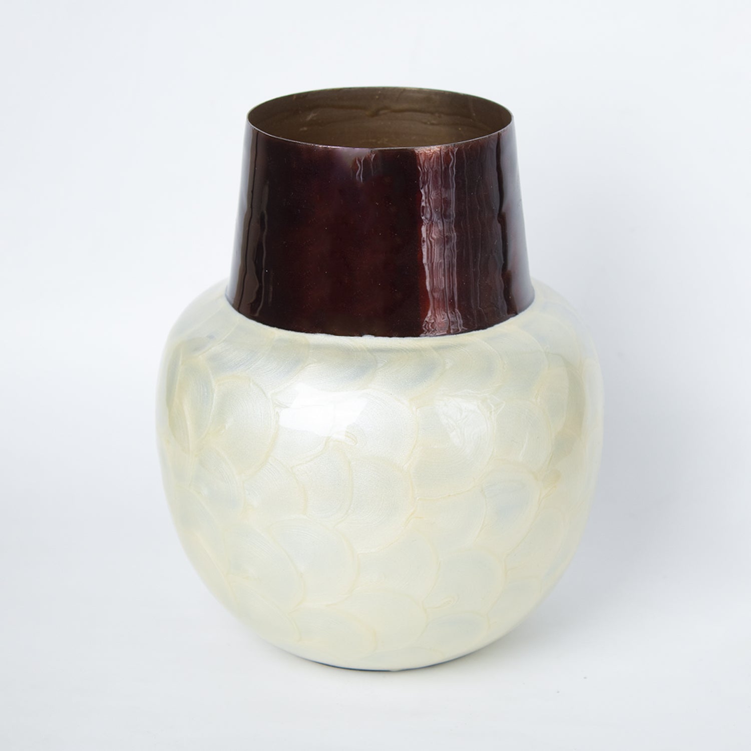 VON CASA Ivory Globular Shape Pot Vase (Ivory Enamel)