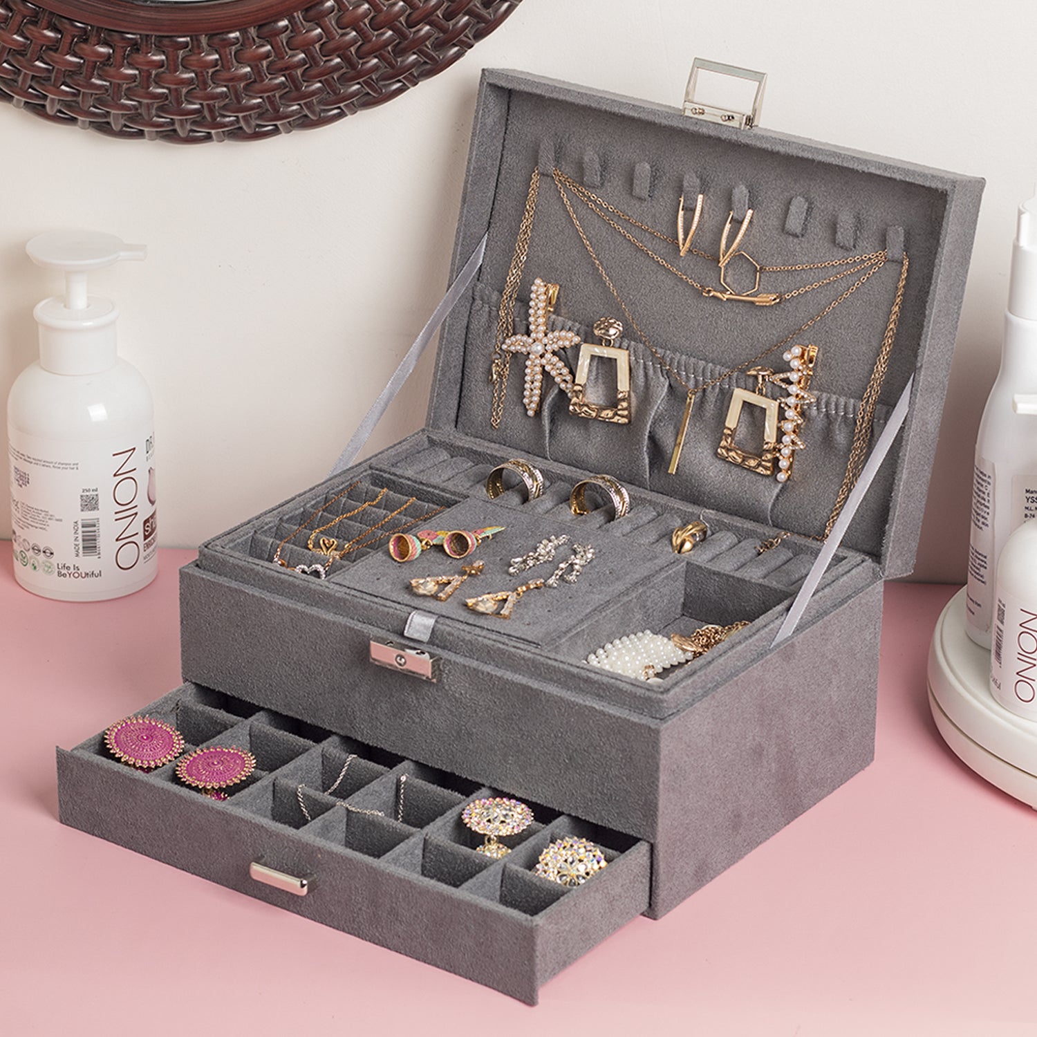 Velvet Grey Jewelry Storage Organizer