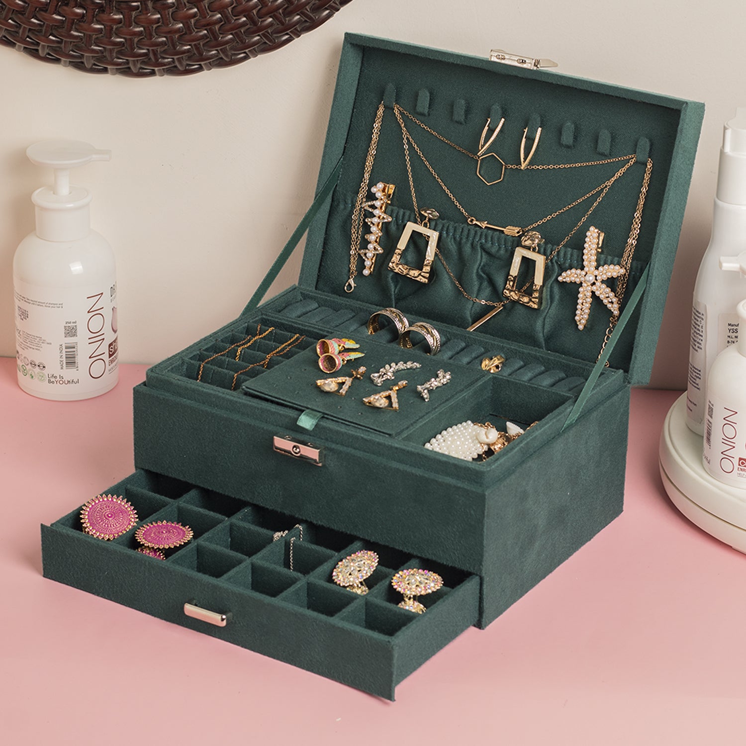Velvet Green Jewelry Storage Organizer