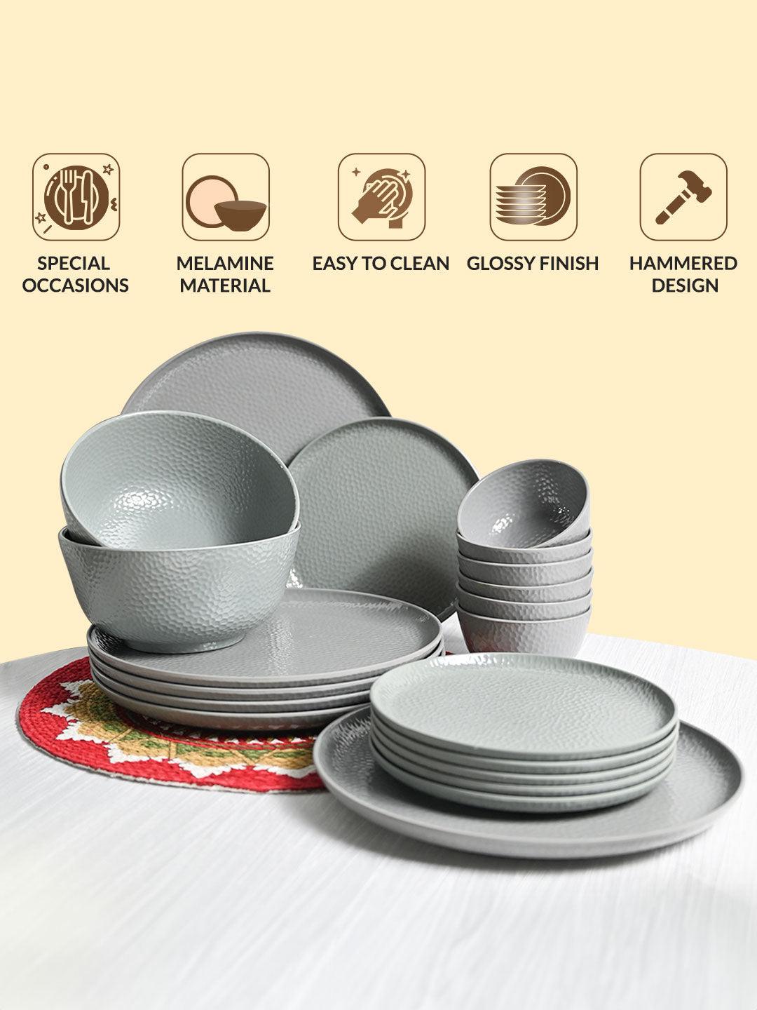 Market99 Melamine Hammered Grey Dinner Set Of 20 Pcs MARKET99