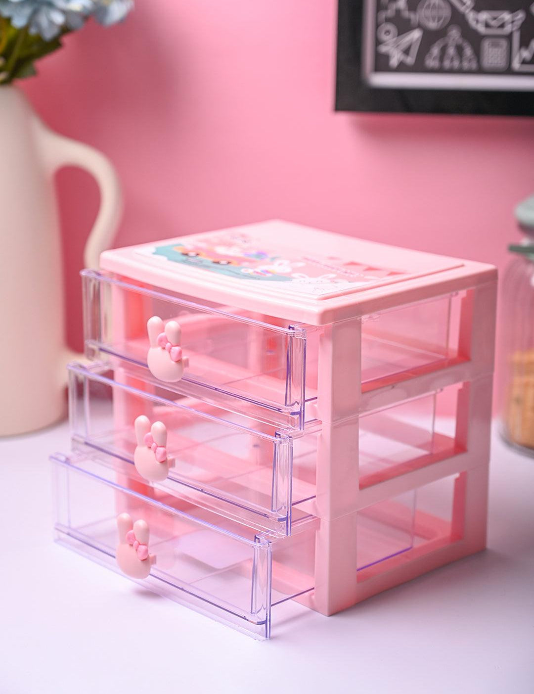 Stylish Pink 4 Layer Table Drawer - MARKET99