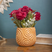 Dark Red Roses With Brown Pot
