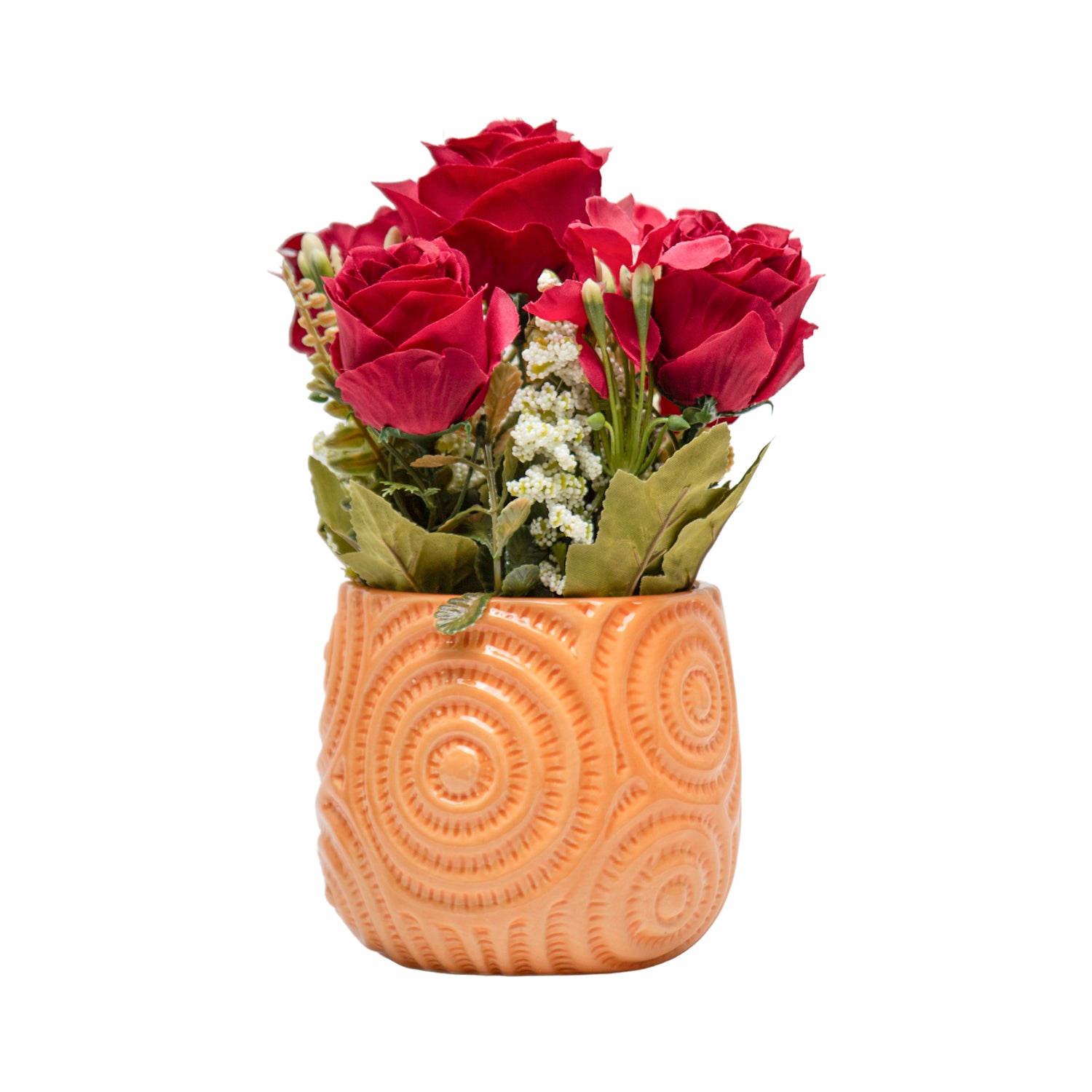 Dark Red Roses With Brown Pot