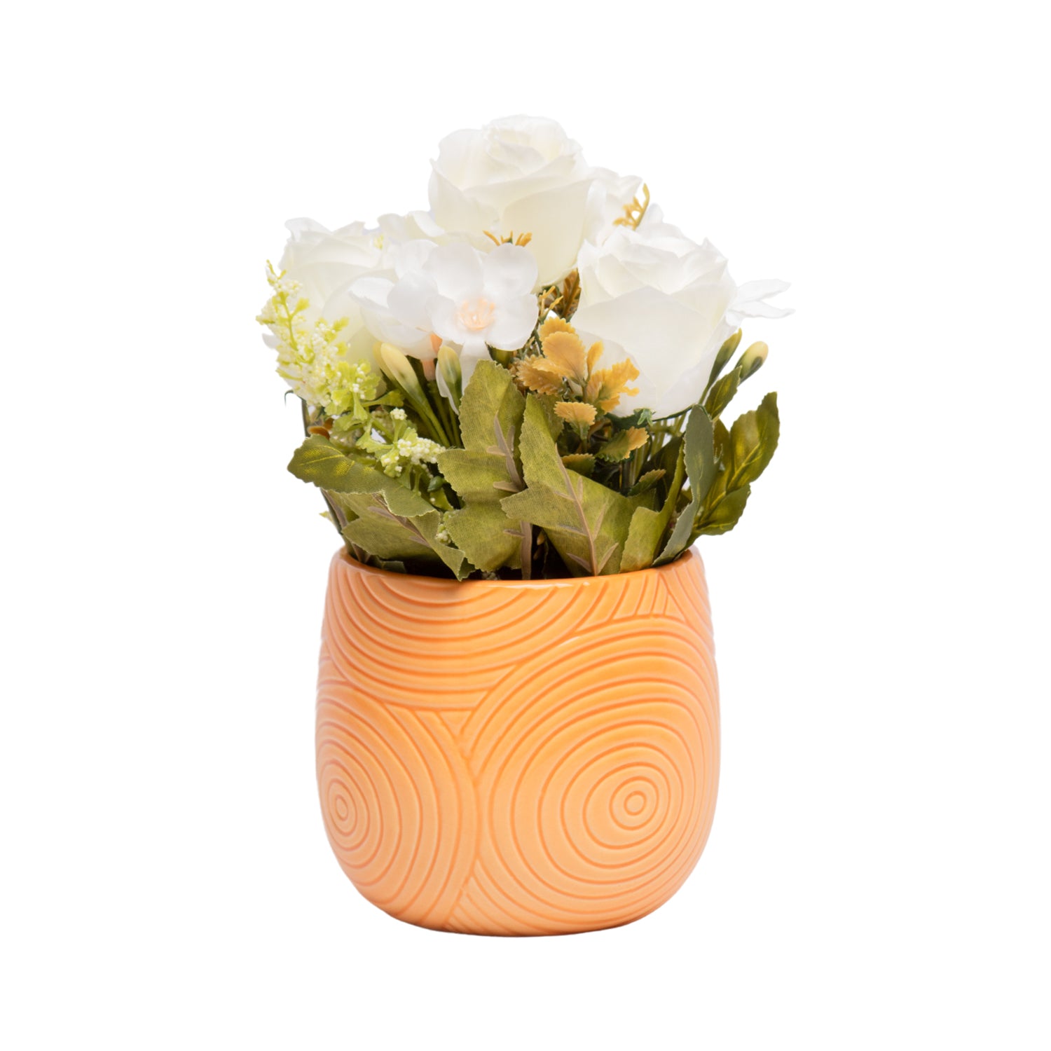 White Roses With Brown Pot