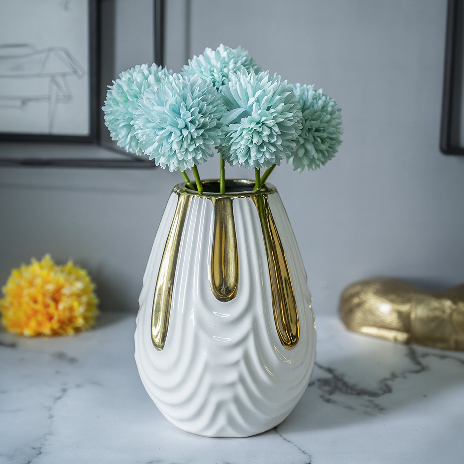 White Textured Vase with Gold Design