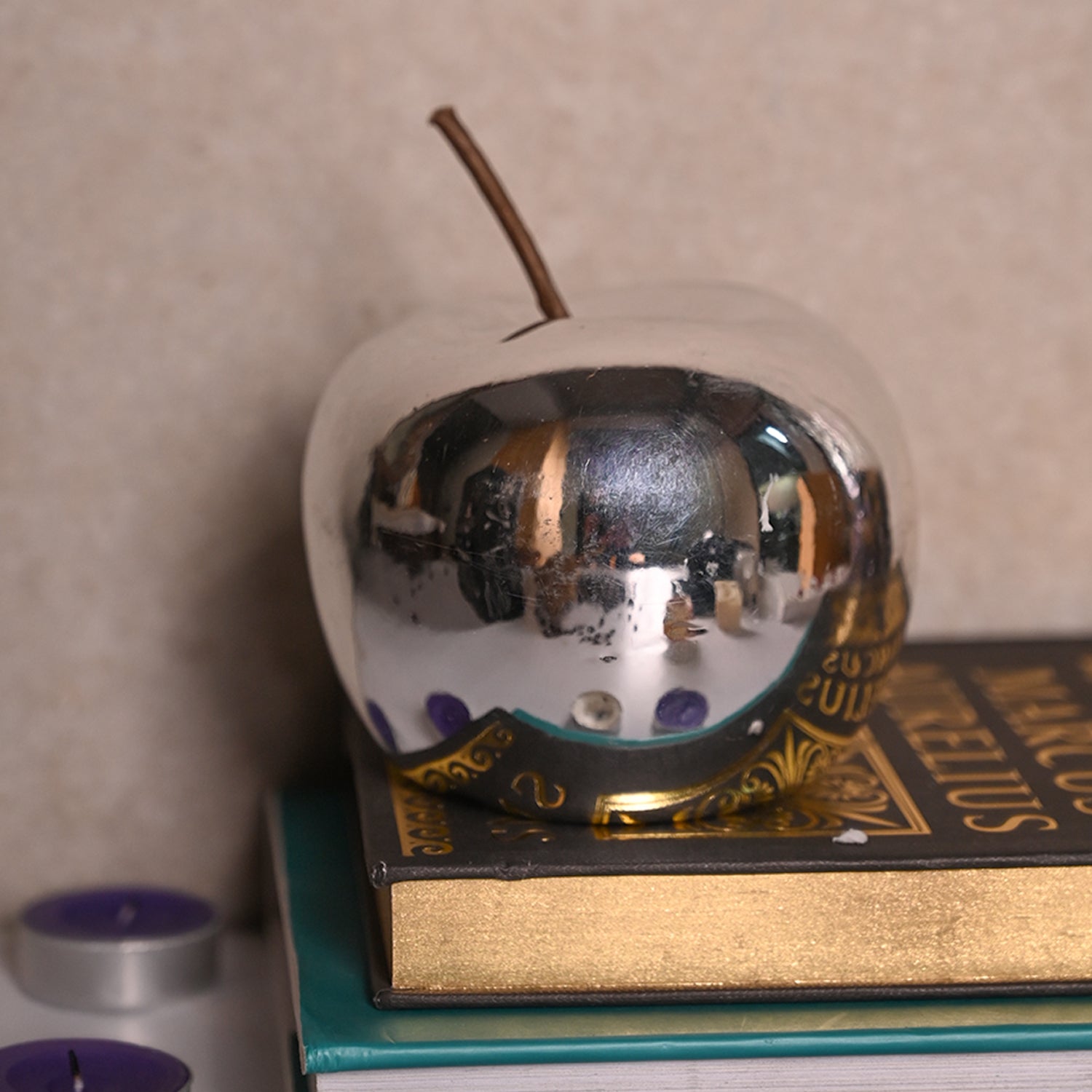 Decorative Ceramic Silver Apple With Leaf